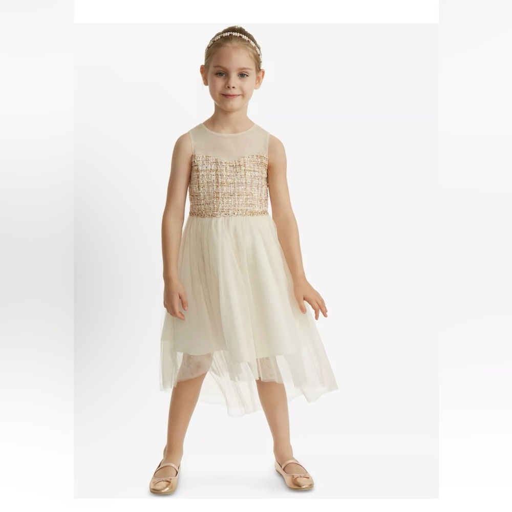 Rare Editions- Girls Formal Boucle Illusion Neck Party Dress - Size 6 - EUC